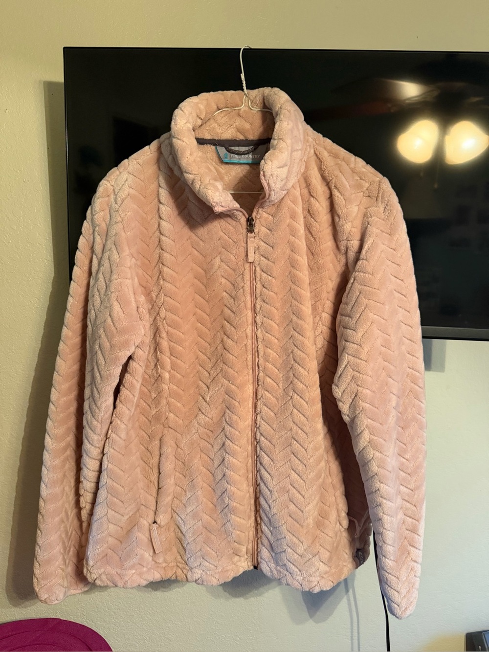 Free Country Plush Chevron Zip Jacket - Blush Pink